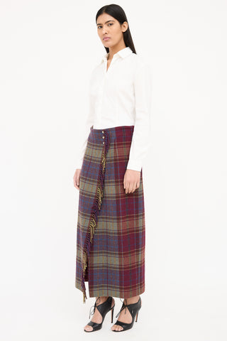 Ralph Lauren Plaid Wool Fringe Skirt