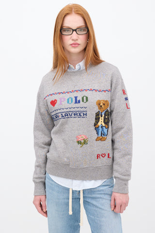 Ralph Lauren Polo Grey 
Multi Embroidered Crewneck