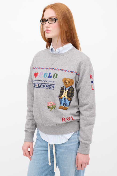 Ralph Lauren Polo Grey 
Multi Embroidered Crewneck