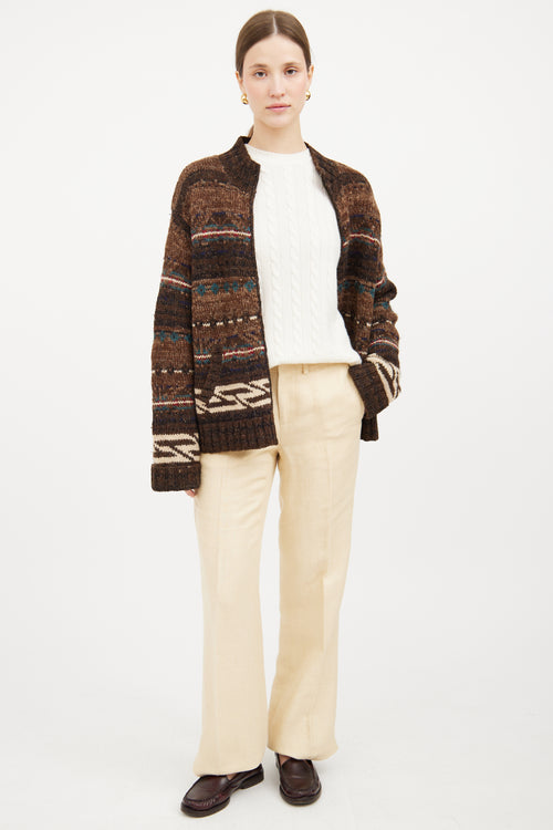 Brown 
Multi Zip Knit Jacket