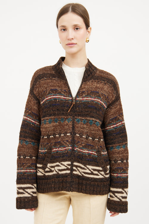 Brown 
Multi Zip Knit Jacket