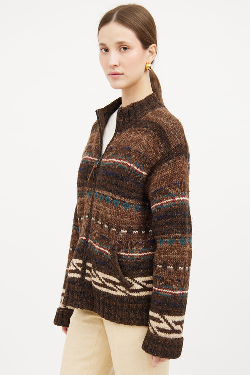 Brown 
Multi Zip Knit Jacket