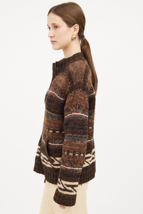 Brown 
Multi Zip Knit Jacket