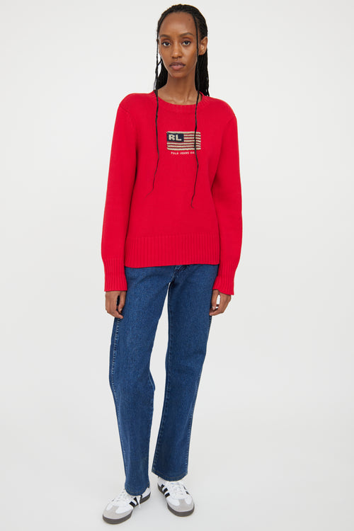 Ralph Lauren Polo Red Knit Flag Sweater