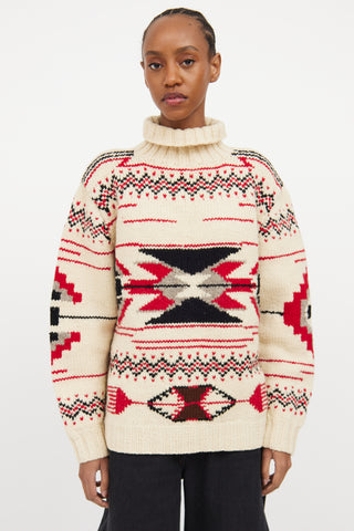 Cream 
Multicolour Wool Knit Intarsia Sweater