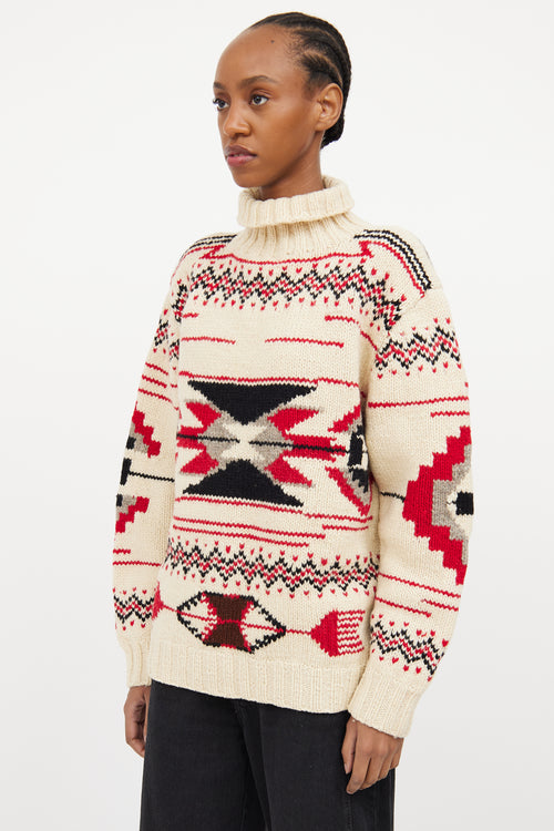 Cream 
Multicolour Wool Knit Intarsia Sweater