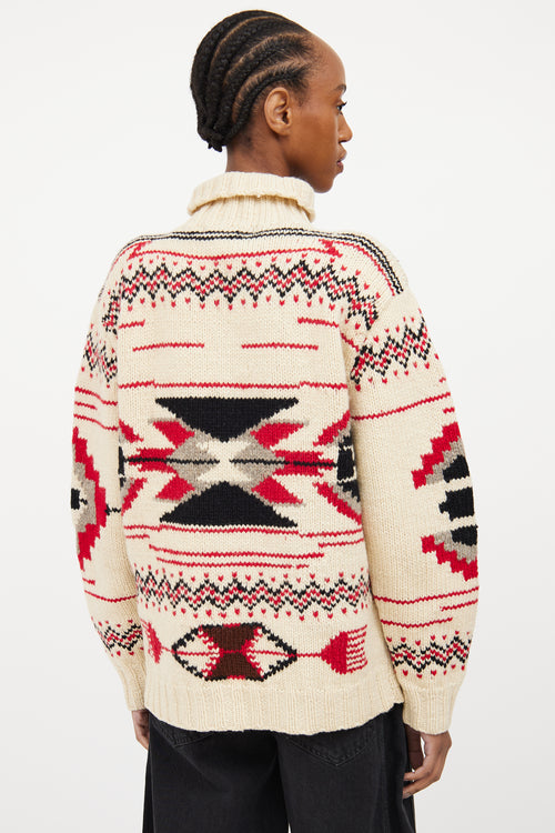 Cream 
Multicolour Wool Knit Intarsia Sweater