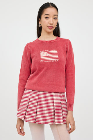 Ralph Lauren Red 
White Knit Logo Sweater