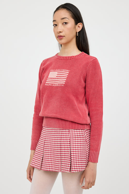 Ralph Lauren Red 
White Knit Logo Sweater