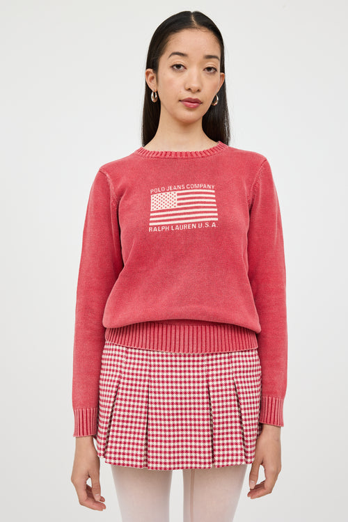 Ralph Lauren Red 
White Knit Logo Sweater