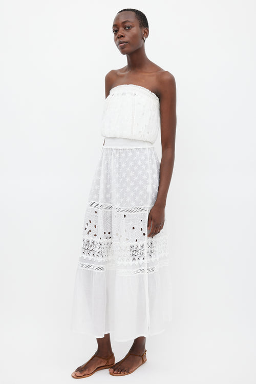 Ramy Brook White Tiered Floral Eyelet Dress