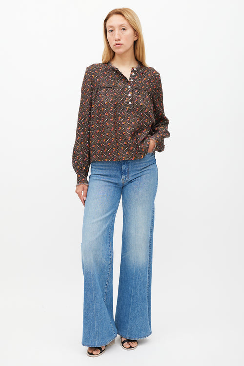 Raquel Allegra Black 
Multicolour Floral Dot Printed Top