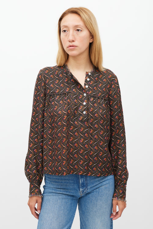 Raquel Allegra Black 
Multicolour Floral Dot Printed Top