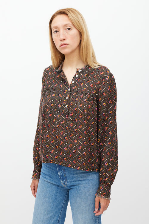 Raquel Allegra Black 
Multicolour Floral Dot Printed Top