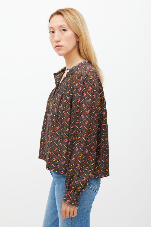 Raquel Allegra Black 
Multicolour Floral Dot Printed Top