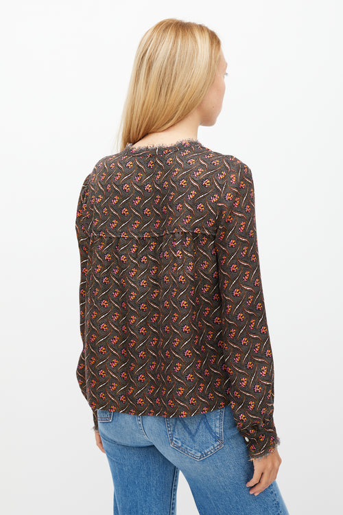 Raquel Allegra Black 
Multicolour Floral Dot Printed Top