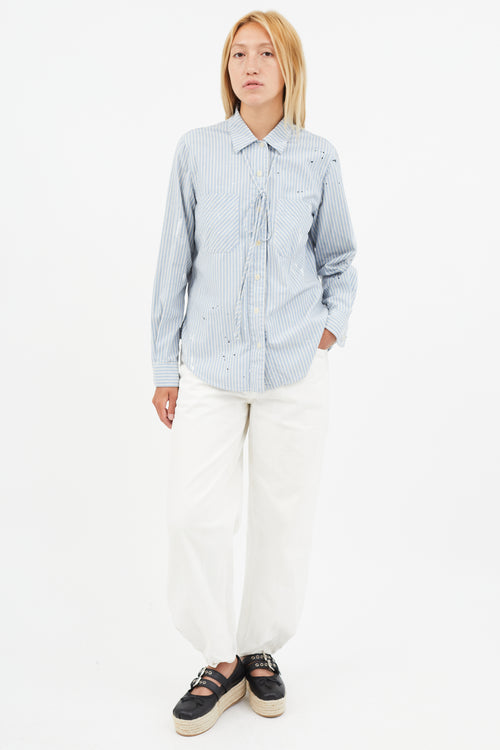 Raquel Allegra Blue 
White Stripe Paint Splatter Shirt