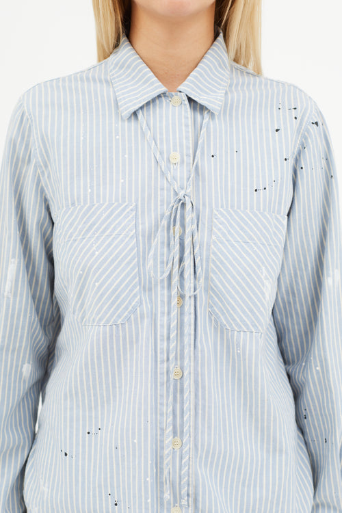 Raquel Allegra Blue 
White Stripe Paint Splatter Shirt