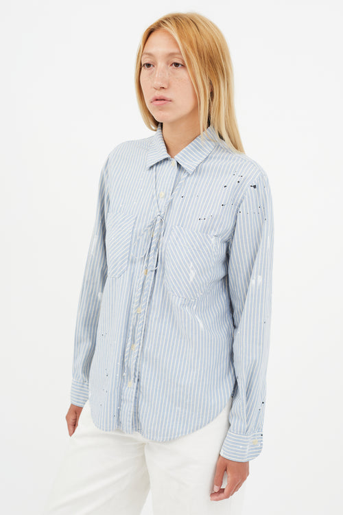 Raquel Allegra Blue 
White Stripe Paint Splatter Shirt