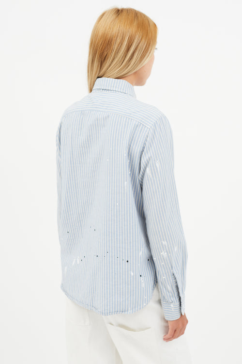 Raquel Allegra Blue 
White Stripe Paint Splatter Shirt