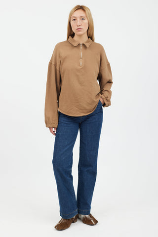 Raquel Allegra Brown Quarter Zip Up Sweater