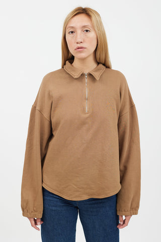 Raquel Allegra Brown Quarter Zip Up Sweater