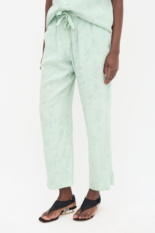 Raquel Allegra Green Satin Floral Jacquard Set