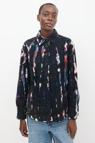 Raquel Allegra Navy 
Multi Corduroy Printed Two Pocket Shirt