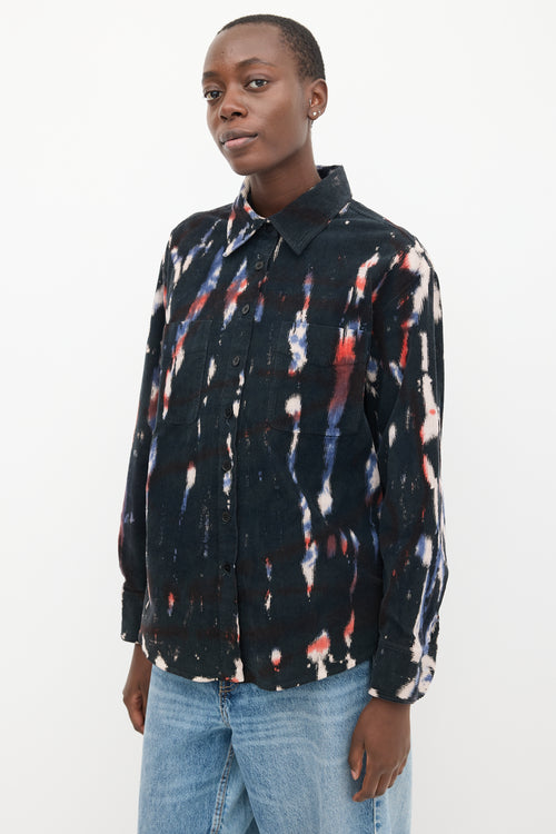 Raquel Allegra Navy 
Multi Corduroy Printed Two Pocket Shirt