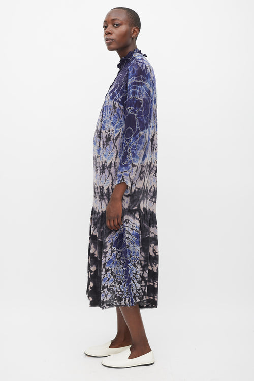 Raquel Allegra Navy 
Multicolour Silk Tie Dye Dress