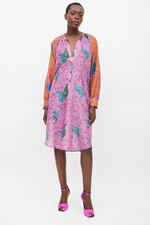 Raquel Allegra Pink 
Multicolour Printed Button Up Dress