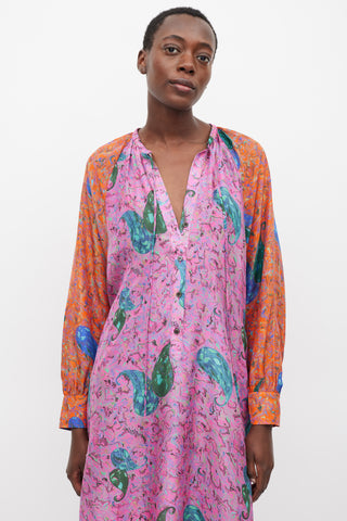 Raquel Allegra Pink 
Multicolour Printed Button Up Dress