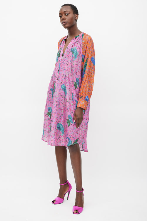 Raquel Allegra Pink 
Multicolour Printed Button Up Dress