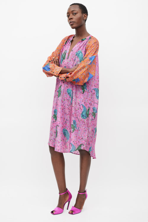 Raquel Allegra Pink 
Multicolour Printed Button Up Dress