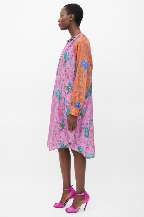 Raquel Allegra Pink 
Multicolour Printed Button Up Dress