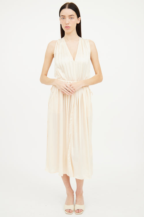 Raquel Allegra Cream Silk Sleeveless Maxi Dress