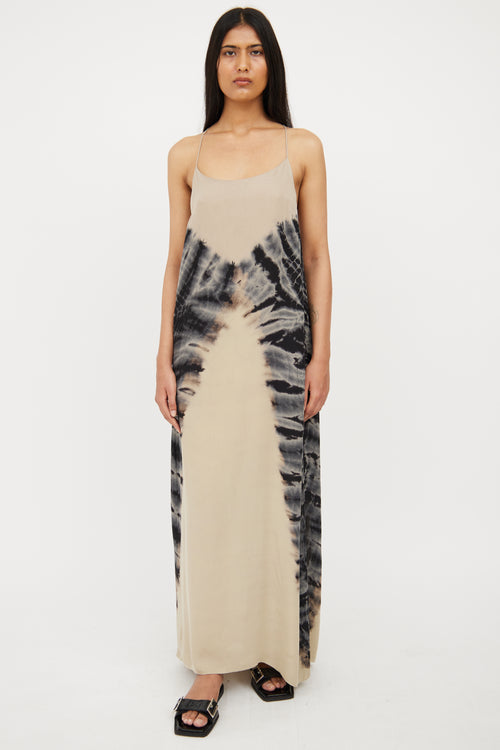 Raquel Allegra Beige 
Blue Tie Dye Silk Maxi Dress