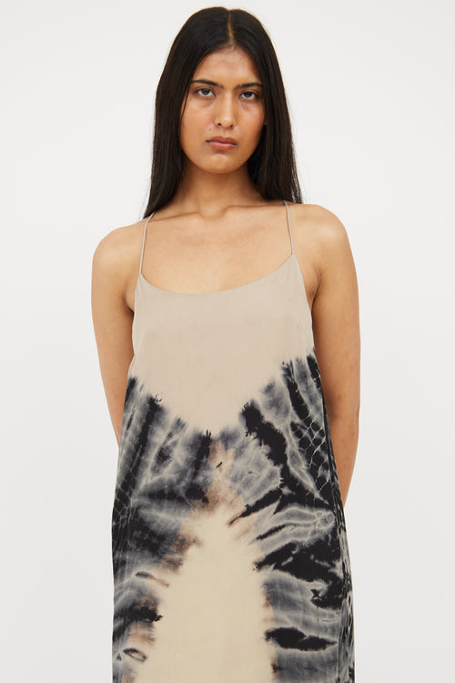 Raquel Allegra Beige 
Blue Tie Dye Silk Maxi Dress