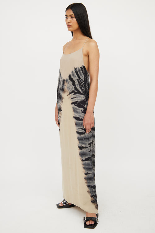 Raquel Allegra Beige 
Blue Tie Dye Silk Maxi Dress