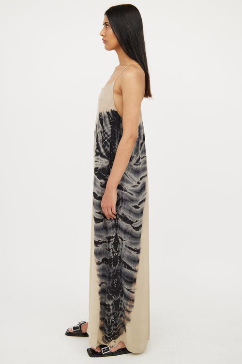 Raquel Allegra Beige 
Blue Tie Dye Silk Maxi Dress