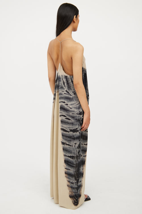 Raquel Allegra Beige 
Blue Tie Dye Silk Maxi Dress