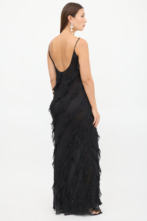 Rat 
Boa Black Ruffled Selena Maxi Dress