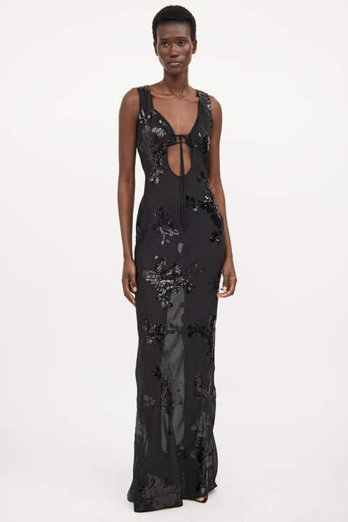 Rat 
Boa Black Sheer Floral Embroidered Maxi Dress