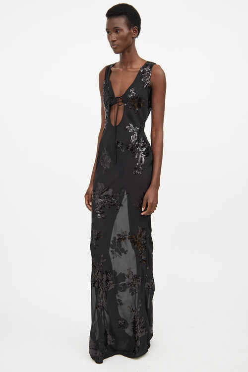 Rat 
Boa Black Sheer Floral Embroidered Maxi Dress