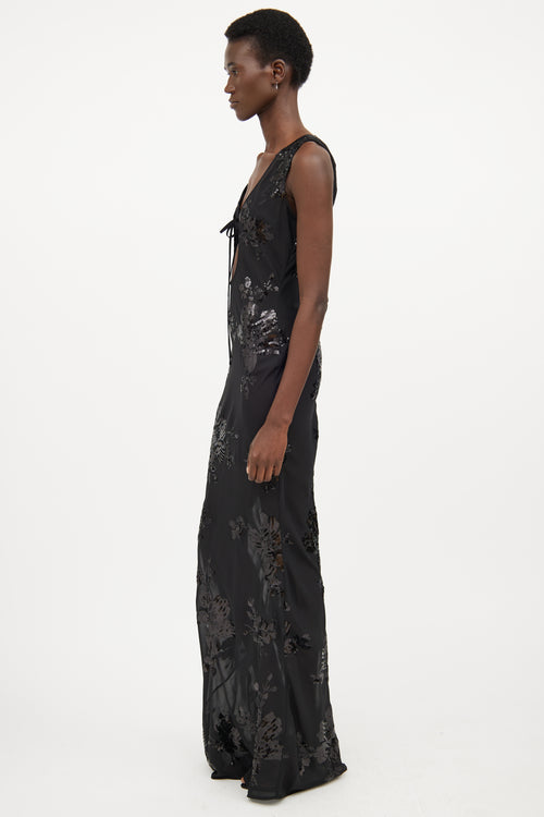 Rat 
Boa Black Sheer Floral Embroidered Maxi Dress