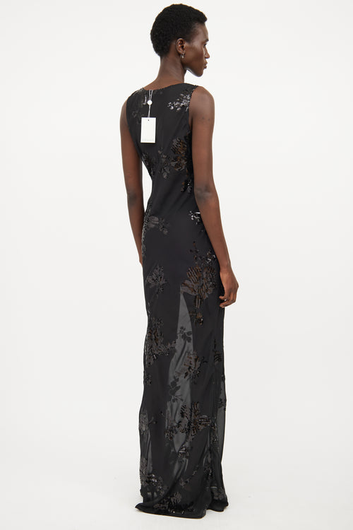 Rat 
Boa Black Sheer Floral Embroidered Maxi Dress