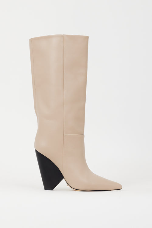 Raye Beige Leather Angle Calf High Boot