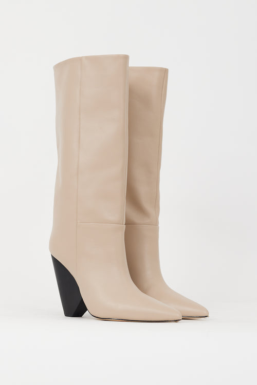 Raye Beige Leather Angle Calf High Boot