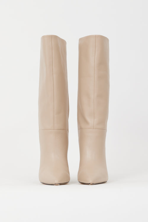 Raye Beige Leather Angle Calf High Boot