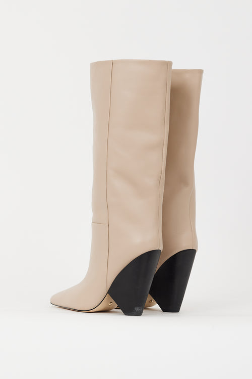 Raye Beige Leather Angle Calf High Boot